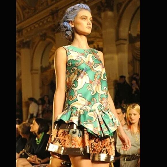 NWOT Thakoon Tiger Lily Mikado Cotton Silk Peplum Sleeveless Top Green Paisley 4 - Picture 3 of 12